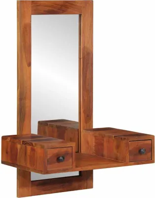 Image de Miroir mural avec tiroirs 60x33x90 cm bois massif d'acacia