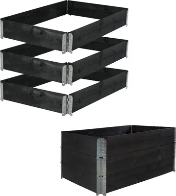 Produktbild von Hochbeet 3er Set Palettenrahmen Pflanzbeet 120x80x60 cm aus Holz schwarz Garten Balkon stapelbar