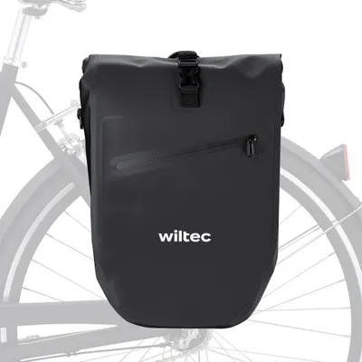 Produktbild von Torba na bagażnik Wiltec czarna, torba rowerowa na bagażnik 28 l, torba na bagażnik z paskiem do przenoszenia, wodoodporna torba rowerowa z odblaskami