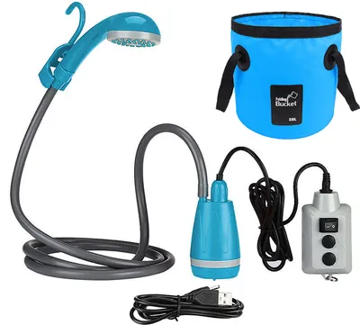 Obrázek produktu pro Venkovní kempinkové sprchové čerpadlo, dobíjecí USB sprchová hlavice se skládacím kbelíkem pro kempování, turistiku, cestování