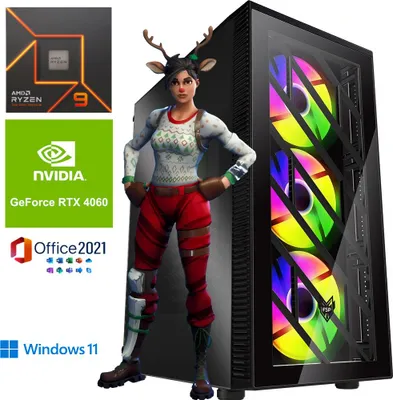 Produktbild von Gaming PC│AMD Ryzen 9 7900 12 Kern 5,4 GHz│32GB RAM│1TB SSD│Nvidia RTX 4060 Grafik│Windows 11 Pro│MS Office 2021