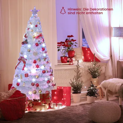 Image de COSTWAY Sapin de Noël Artificiel avec éclairage, Sapin avec lumières LED multicolores & fibre de verre & pointe d'étoile, Sapin de Noël pour la maison Bureau Commerces Hôtels, Blanc (180 cm)