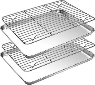 Obrázek produktu pro Sada pekařské trouby – malá trouba s roštem – pekařská trouba s roštem – 23,5 x 17,5 x 2,5 cm – stříbrná
