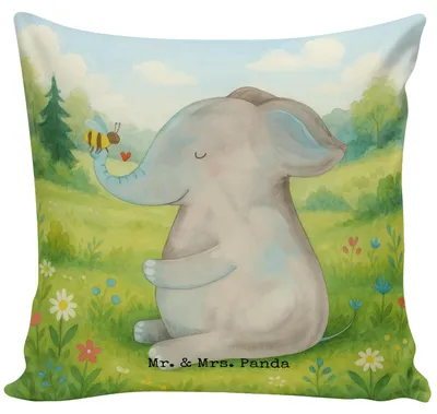 Produktbild von Mr. & Mrs. Panda Kopfkissen 40x40 Elefant Biene Design - Weiß - Geschenk, Jahrestag, Liebe, zierkissen, Hochzeitsgeschenk, couch kissen, Liebesspruch, Sofakissen