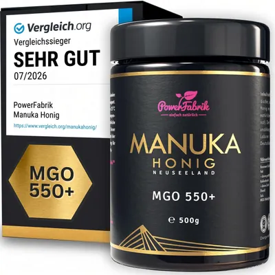 Produktbild von Manuka Honig | MGO 550+ | 500g | HALAL | Das ORIGINAL aus NEUSEELAND | Im Glas | 100% natürlich | PowerFabrik, KI-generiertes Bild