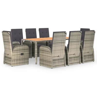 Obrázok produktu pre vidaXL 9-dielna záhradná jedálenská súprava s vankúšmi Grey Poly Rattan