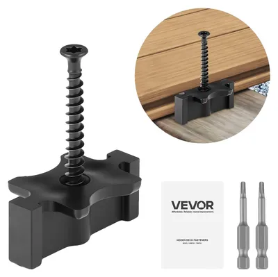Immagine prodotto di VEVOR 1000x distanziatori nascosti, distanziatori per tavole da decking, clip a T universali in materiale composito e fissaggi in plastica con viti, adatti per una distanza tra le tavole di 6,5 mm e un'altezza di 10 mm