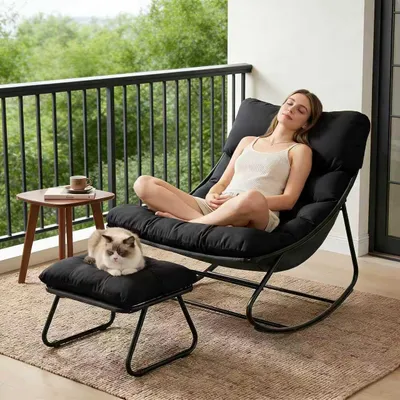 Produktbild von Ergonomischer Schaukelstuhl - Relaxstuhl - Innen/Außen - Fußstütze - Bis 150 kg - Schwarz