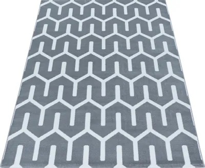 Produktbild von Kurzflor Teppich Wohnzimmer Grau 140x200 Rechteck Geometrisches Design aus Polypropylen