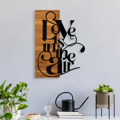 Immagine prodotto di Wallity, Love- SKL2208, Nero, Altre decorazioni per la casa, 36 x 3 x 50 cm, 50% legno (spessore: 3 cm) / 50% metallo (spessore: 1