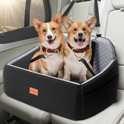 Produktbild von Hundeautositz für Große & Mittlere Hunde bis 25kg - abnehmbar & waschbar, 2 Sicherheitsgurte, 37cm hoch, Petcozife bequemes Reisebett (Schwarz)