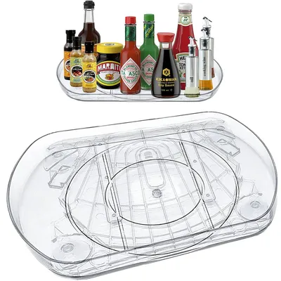 Produktbild von Kühlschrank Drehteller Organizer, Lazy Susan Rechteckig, Drehteller Kühlschrank 40 cm, rutschfest, Stabil, 360° Drehbar, Einfache Reinigung, 40x28 cm