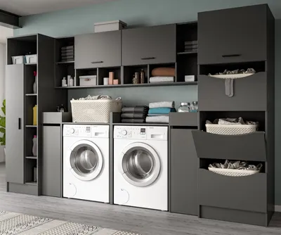 Produktbild von Waschmaschinenschrank "Flexy" in grau Set 8-teilig 300 x 196 cm