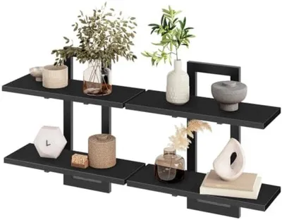 Productafbeelding van PromoHome® Set van 2 zwevende wandplanken – Moderne opbergoplossing, 38 x 14 x 13 cm, zwart