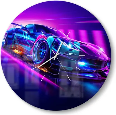 Produktbild von DEQORI Glasuhr Ø50 cm Modern 'Corvette Verfolgungsjagd' Wanduhr Glas Uhr Design leise
