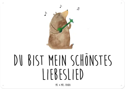 Produktbild von Mr. & Mrs. Panda Schild Bär Lied DIN A3 - Weiß - Geschenk, Valentinstag, Türschild, tafel, Spruch, Blechschild, Frau, Blechtafel, Teddy, Freundin, Herz, Wandbild