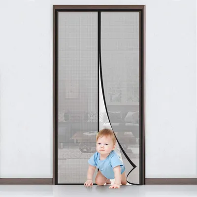 Productafbeelding van MYCARBON Vliegenhor voor deur met magneetsluiting, insectenwerend, geschikt voor balkondeuren, vliegenhor, afmetingen 100x210 cm, zwart gaas