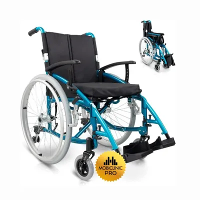 Image de Fauteuil roulant Pliable Aluminium Léger Manuel Avec Freins Pliable et Dossier Séparé Fauteuil roulant pliable Bleu Venecia Mobiclinic