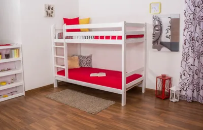 Produktbild von Etagenbett / Kinderbett Kiefer Vollholz massiv weiß lackiert A16, inkl. Lattenroste - Abmessung 90 x 200 cm, teilbar