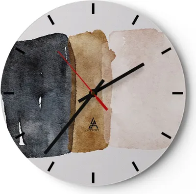 Produktbild von Wanduhr - Rund - Glasuhr - Abstraktion die Farben Aquarell - 30x30cm - Schleichendes Uhrwerk - Lautlos - zum Aufhängen bereit - Dekoration Modern - Wanddekoration aus Glas - C3AR30x30-4947