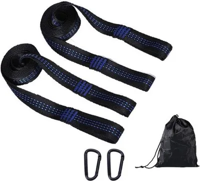 Produktbild von Robuste, wasserdichte Kamperhänge - 2er Set - mit schwarzen Schnallen und Transporttasche - Blau, flexibel, für Zeltmatratzen