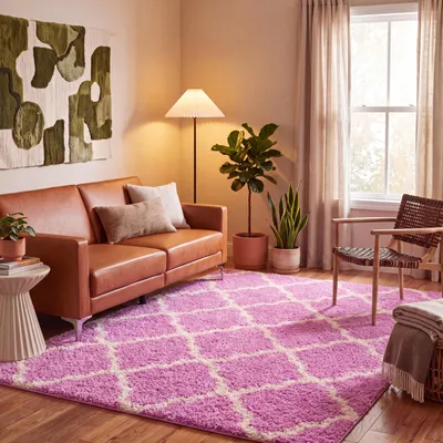 Shag-Teppich 122x183 cm, Polypropylen, rosa/elfenbein, 1,5 cm Flor