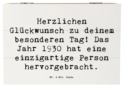 Produktbild von Mr. & Mrs. Panda Kiste Spruch 1930 Geburtstag 22 x 15 cm - Weiß - Geschenk, schatztruhe, Geburtstagsgeschenk, Geburtstagskind, fotobox, besondere Person, Happy Birthday