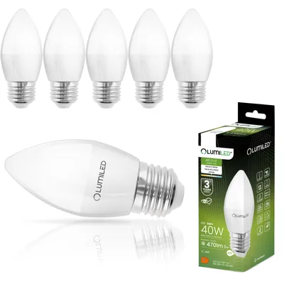 Produktbild von LUMILED B35 E27 LED Lampe 5W (ersetzt 40W), 470 Lumen, Kerze Milch Glas Leuchtmittel in Kerzeform 4000K Neutralweiß Birne Lampen 180° Grad Abstrahlwinkel LED Lampenn Kerzenbirnen 6er-Pack
