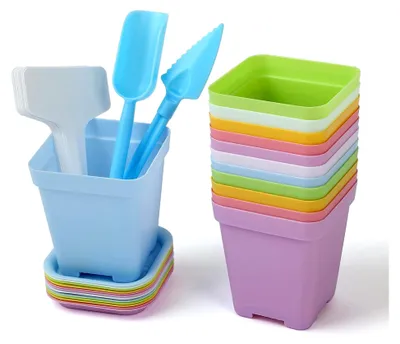 Produktbild von Blumentopf 12er Set Anzuchttöpfe Klein 7 cm mit Untersetzer in 6 Farben