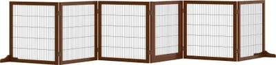 Zdjęcie produktu dla PawHut Dog Barrier Regulowana bramka ochronna z nóżkami 432 x 70 cm Drewniana bramka dla psa Składana bramka schodowa dla psa na schody, drzwi, korytarz, 6 paneli, kawiarnia