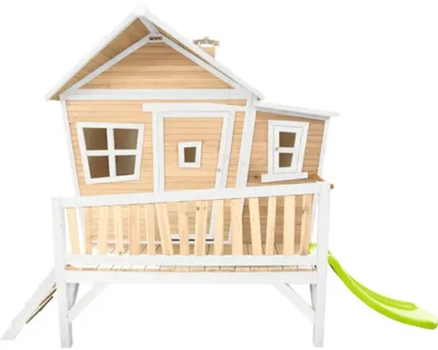 Produktbild von AXI Spielhaus Emma mit hellgrüner Rutsche | Stelzenhaus in Braun & Weiß aus  Holz für Kinder | Spielturm für den Garten