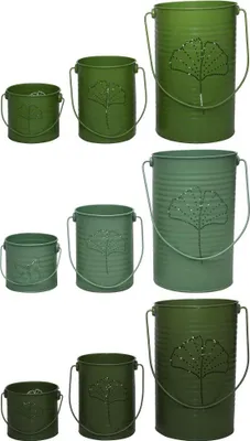 Produktbild von Esschert Design Grüntöne Serie Windlicht 3er Set in Blatt-Optik, 11,8x10,4x9,5/14x11,9x15/18,2x15,8x25 cm, farbig sortiert, hellgrün/dunkelgrün/grün