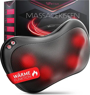 Produktbild von Wellax - Massagekissen mit Wärmefunktion & 360° Drehung - Nackenmassagegerät mit 3 Geschwindigkeiten für Schultern & Rücken