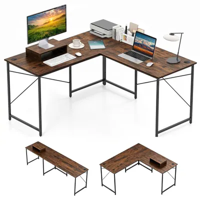 Immagine prodotto di Scrivania a forma di L, scrivania d'angolo reversibile, scrivania d'angolo con fori per cavi e supporto CPU/monitor rimovibile, scrivania per computer da gaming, scrivania da ufficio