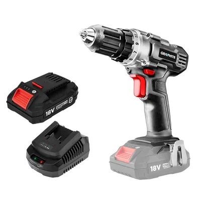 Produktbild von GRAPHITE ENERGY+ SET 18V Akku-Bohrmaschine/Akkuschrauber, Li-Ion, Bohrfutter, 2Ah Akkupack, Ladegerät, Transportkoffer (58G000-SET1)