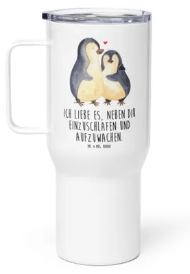 Produktbild von Mr. & Mrs. Panda Thermobecher Pinguine Einschlafen - Weiß - Geschenk, Teetasse, Valentinstag, Mitbringsel, Edelstahlbecher, thermosbecher, Hochzeitstag, für Frauen