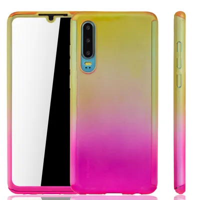 Image de Coque de protection pour Huawei P30, étui complet, protection d'écran 360°, couleur rose