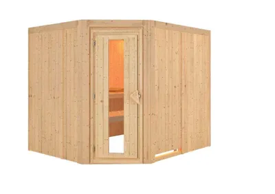 Image de Cabine intérieure Karibu Malin Sauna intérieur 3 bancs en bois, cabine de sauna avec épaisseur de paroi de 68 mm, sauna vapeur avec matériel de montage