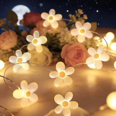 Lichtkette Gänseblümchen 1 m 10 LEDs batteriebetrieben warmweiß