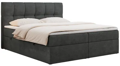 Produktbild von Boxspringbett 120x200 mit Bettkasten, Bett mit Multipocket - Matratze H3 Topper, Polsterbett 120x200 mit Bettkasten Kopfteil, Boxspringbett mit Matratze H3 - RICO - 120x200 - Dunkelgrau - Struktur - H3
