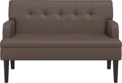 A front view of a brown loveseat on a white background.