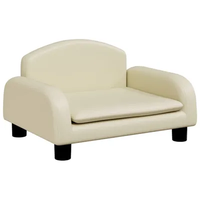 A cream-colored dog bed with black legs, shown from a side-front angle against a white background.