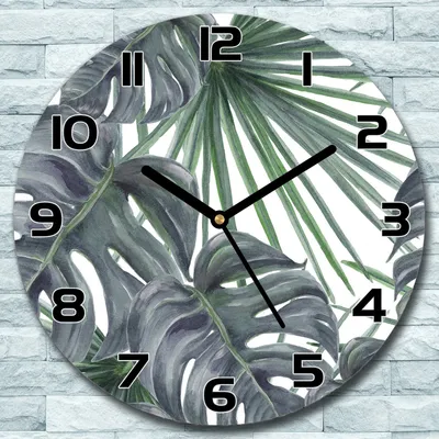 Produktbild von Wanduhr aus Glas Rund fi 30 Exotische Pflanzen Quarz Deko Schlafzimmer Büro