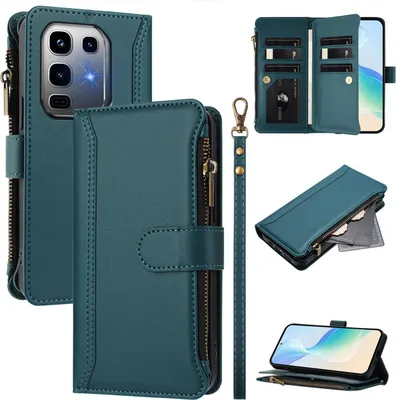 Obrázek produktu pro Pouzdro pro Infinix Note 50 Pro+, zipem, peněženkovéPolyuretankožené flip pouzdro s kapsami na karty, stojánkem a poutkem na ruku zelený