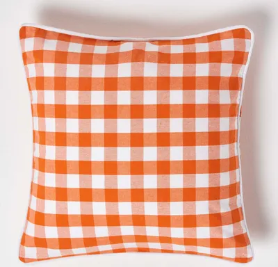 Produktbild von HOMESCAPES Orange karierter Kissenbezug 45 x 45 cm aus 100% Baumwolle