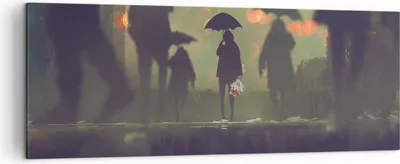 Produktbild von Bild auf Leinwand - Leinwandbild - Straße Regen Wasser - 140x50cm - Wand Bild - Wanddeko - Leinwanddruck - Bilder - Kunstdruck - Wanddekoration - Leinwand bilder - Wandkunst - AB140x50-3885