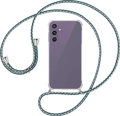 Produktbild von Handykette Backcover-Schutzhülle mit Band (Metall silberfarben) für Samsung Galaxy A25 5G - grün/blau/weiß