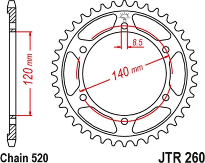 Productafbeelding van Achtertandwiel 260 38 voor Honda XL250 R '84-'87 (ND11) (26038JT) (kettingmaat 520)