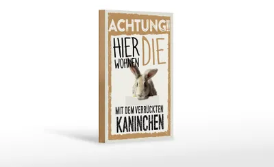Produktbild von Holzschild Spruch 12x18 cm Tiere Achtung hier Kaninchen Dekoration