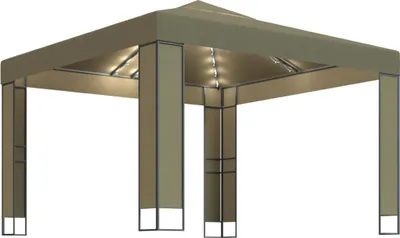 Produktbild von vidaXL Pavillon mit Doppeldach & LED-Lichterkette 3x3x2,7 m Taupe